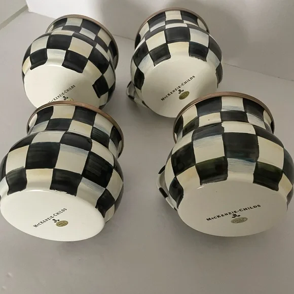 Mackenzie-Childs Courtly Check Coffee Mugs or Teacups Black & White Set of 4 - Picture 3 of 5